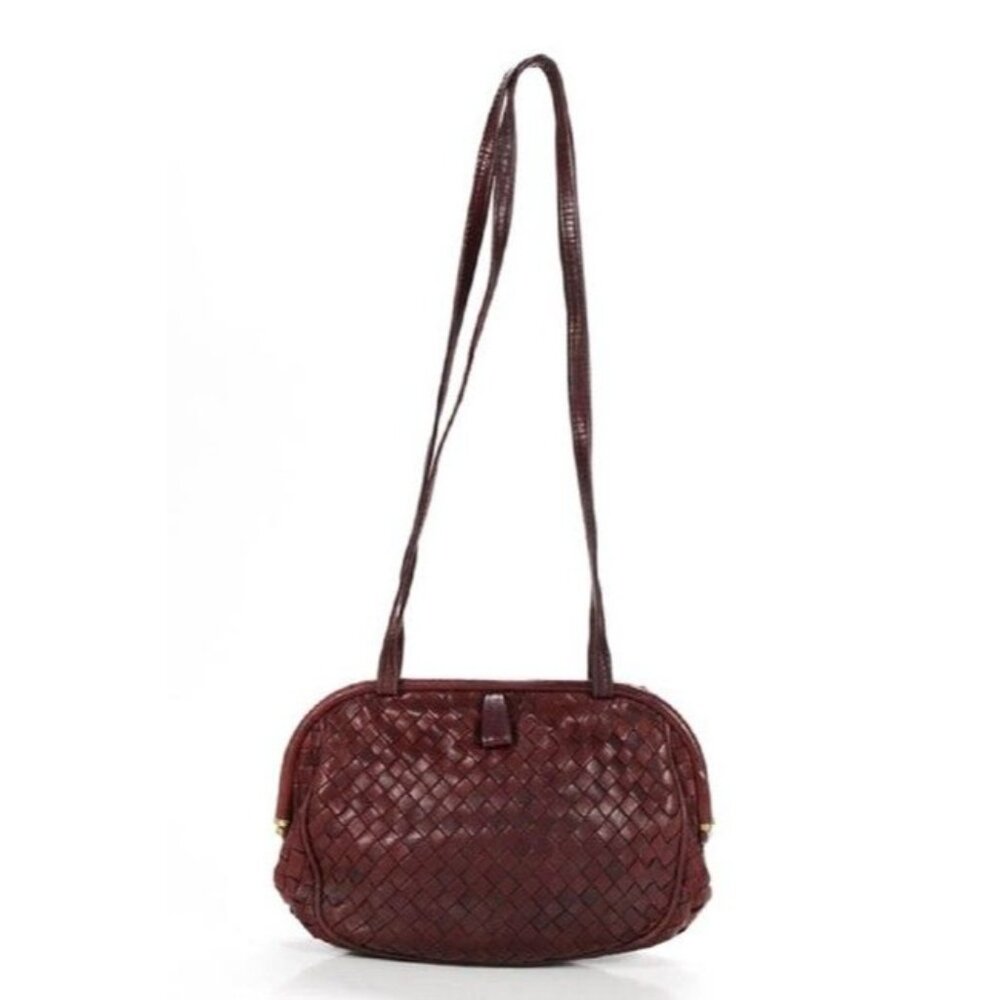 Bottega Veneta Vintage Woven Ox Blood Burgundy Leather Shoulder Bag